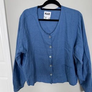 Flax Women's Blue Button-Up Top 100% linen